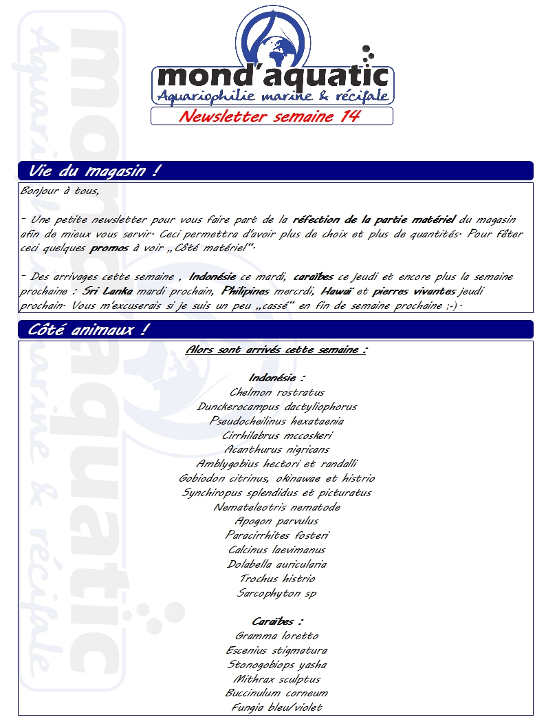 Newsletter semaine 14